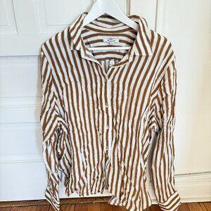 NWT Madewell crinkled button up shirt toffee brown cream size XXL relaxed